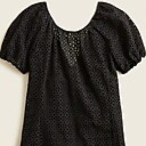 J. Crew Black Eyelet Puffy Sleeve V-back Top